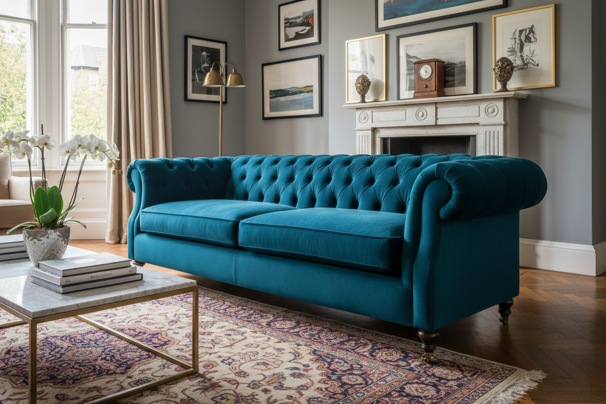 Chesterfield sofa in velvet fabric